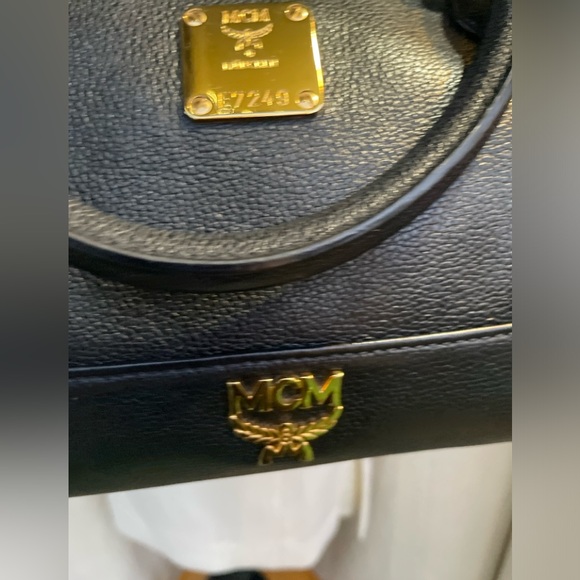 EUC- MCM Black Leather Gold Studded Boston Bag w/ unbranded xbody strap - Picture 6 of 16